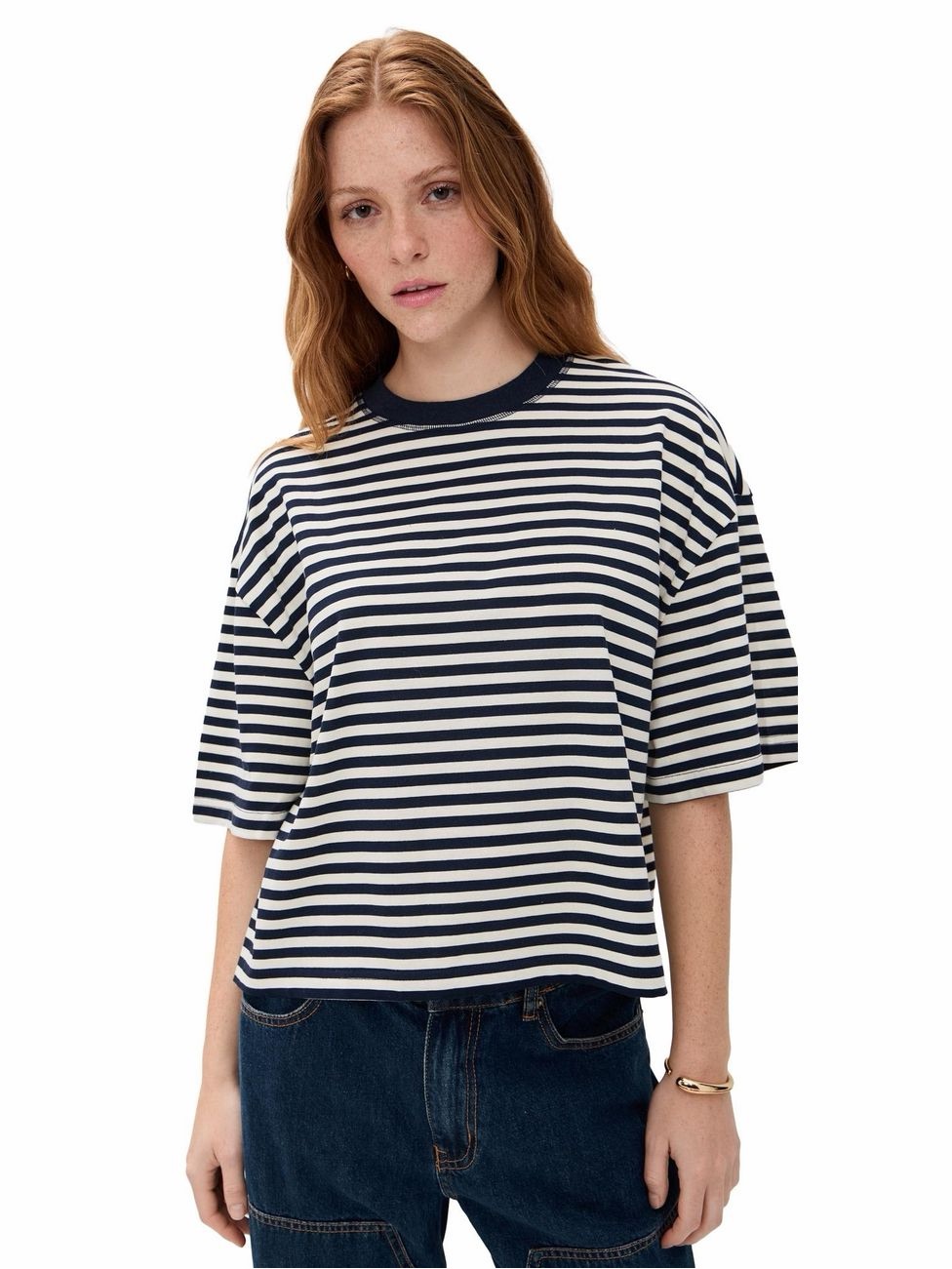 Zara Navy And White Striped Short Sleeve Tee